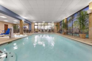 圣安东尼奥圣安东尼奥机场合博套房酒店的蓝色的游泳池,位于酒店客房内