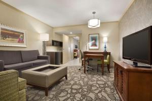 圣安东尼奥圣安东尼奥机场合博套房酒店的带沙发和平面电视的客厅