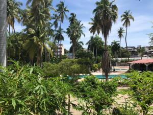阿卡普尔科Hotel las hamacas的享有游泳池的景致。