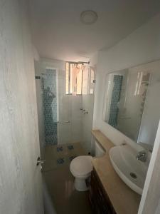 贝约Hermoso y lujoso apartamento en Bello的一间带卫生间、水槽和镜子的浴室