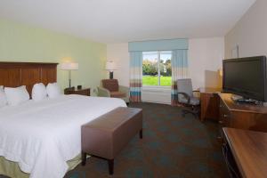 Suisun City萨斯城河岸汉普顿酒店及套房的配有一张床和一台平面电视的酒店客房