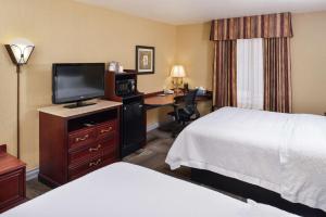 默里迪恩博伊西子午线汉普顿套房旅馆的酒店客房配有一张床和一张书桌及一台电视