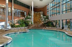 梅尔维尔长岛/亨廷顿希尔顿酒店的酒店大堂的大型游泳池