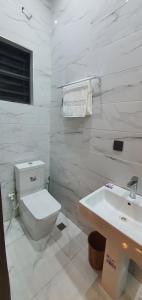 伊凯贾Sapphire Residences by Crystal的白色的浴室设有卫生间和水槽。