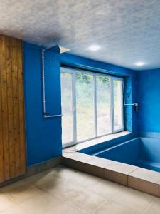 塔特夫Gorge of Tatev的蓝色的客房设有大窗户和浴缸
