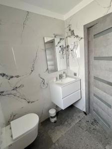 弗洛雷什蒂Serenity Haven Retreat的白色的浴室设有卫生间和水槽。