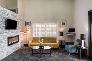 斯帕坦堡Sleep Inn的带沙发和壁炉的客厅