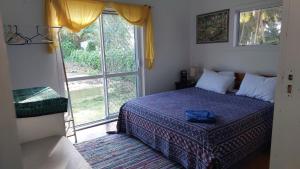 拉罗汤加Barefoot Base Tupapa的一间卧室设有一张床和一个大窗户