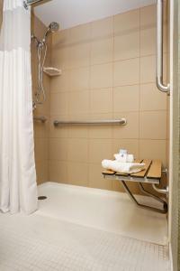 比林斯比林斯皇冠假日酒店的带淋浴和浴帘的浴室