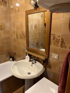 圣维托-迪卡多雷Appartamento Pelmo的浴室配有盥洗盆、镜子和浴缸