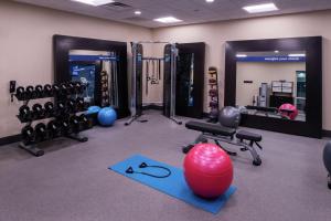 玛丽埃塔市Hampton Inn & Suites Atlanta/Marietta的一间健身房,里面设有健身器材和红色的球