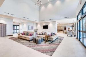 达拉斯Hilton Garden Inn Dallas-Central Expy/North Park Area, Tx的带沙发和电视的大型客厅