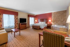 阿克塔阿卡塔希尔顿恒庭旅馆&套房酒店的大型酒店客房设有床和电视。