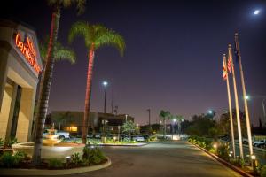 蒙特贝罗洛杉矶蒙特贝罗希尔顿花园酒店的棕榈树的夜街和酒店