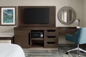 Fruitland弗鲁特兰汉普顿套房酒店的一间卧室配有电视、椅子和镜子