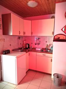 AdlešičiTURIZEM GRABRIJAN, Jasmina Grabrijan s.p.的厨房配有粉色橱柜和白色冰箱