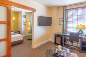 阿尔伯克基安达卢西亚酒店的酒店客房配有一张床、一张书桌和一台电视。