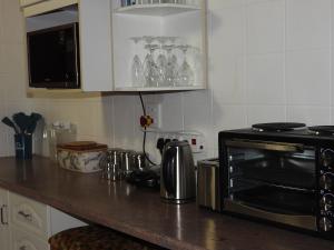 玛洛斯帕克African Kruger Lodge的厨房柜台配有炉灶和微波炉