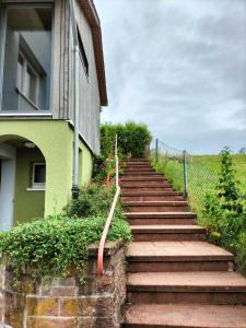 巴特利本采尔Ausblick Maisenbach的通往绿色建筑的楼梯
