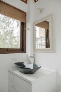 莱瓦镇Casa Dino en Villa de Leyva的浴室设有黑色水槽和镜子
