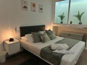 马德里Loft Moderno en Madrid的一间卧室设有一张大床和窗户