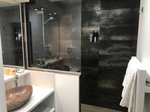 布科·莱斯白老城Jaray-Jaclo Chambres d' hôtes的一间带水槽和淋浴的浴室