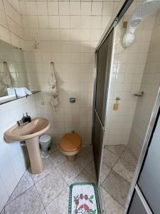 巴西利亚Hospedaria Chaves的带淋浴、卫生间和盥洗盆的浴室