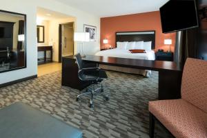 阿尔伯克基阿尔伯克基北/ I-25汉普顿酒店及套房的酒店客房配有一张床、一张桌子和一把椅子。