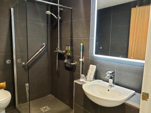 Bingham宾汉姆联排别墅酒店的带淋浴、盥洗盆和卫生间的浴室