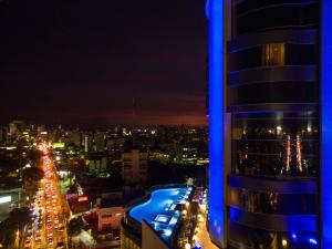 圣多明各圣多明各希尔顿大使套房酒店的享有夜间城市美景,设有一座建筑