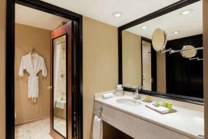 墨西哥城墨西哥城机场希尔顿酒店的一间带水槽和镜子的浴室