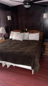杜兰戈吕康里尔套房酒店的一间卧室配有一张带棕色毯子的大床