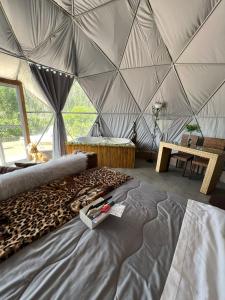 萨利索波利斯Refúgio Santa Helena - Domo Safari的帐篷内一间卧室,配有一张床