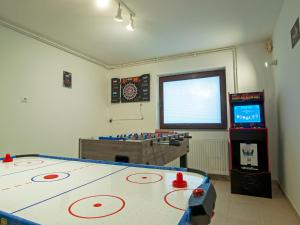 BizeljskoHoliday house Zarja - with sauna and hot tub的一间设有乒乓球桌和电子游戏的房间