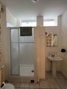 拉沙里泰巴丁一室公寓酒店的带淋浴和盥洗盆的浴室