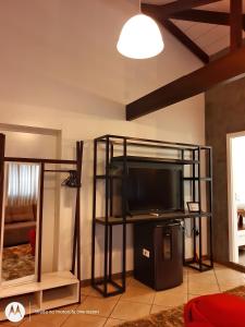 布卢梅瑙Espaço Herlang的客厅的架子上设有平面电视
