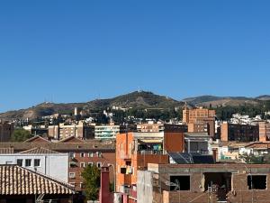 格拉纳达Bonito apartamento en Granada (zona palacio congresos y metro)的一座有建筑和山脉背景的城市