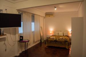 布宜诺斯艾利斯Acogedor Monoambiente en Palermo的一间卧室配有一张床和一台平面电视