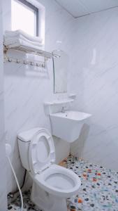 头顿Hoài Thu Hotel Vũng Tàu的白色的浴室设有卫生间和水槽。