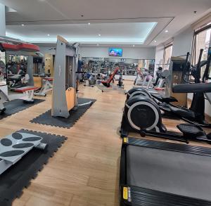 萨尔塔亚历桑德一世酒店的一间健身房,里面配有跑步机和机器
