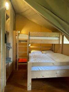 贝尔多夫Safari Tent M的一间卧室配有两张双层床。