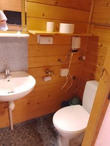梅尔诺Domki letniskowe Przyczepy kempingowe Zacisze Mielno的一间带卫生间和水槽的浴室