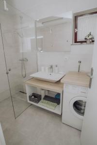 茹帕尼亚Apartments Peric Županja的一间带水槽和洗衣机的浴室