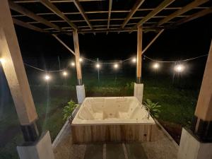 福尔图纳River Paradise Villa的晚上在后院里洗澡