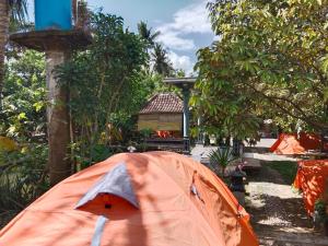 GerungGecko Tropical inn的花园中间的橙色帐篷