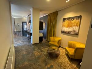 蓬塔阿雷纳斯Patagonia Apart Hotel - Suite的一间客厅,客厅内配有两把椅子和一张桌子