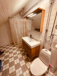 VeberödSkogslund, Skåne的浴室配有白色卫生间和盥洗盆。