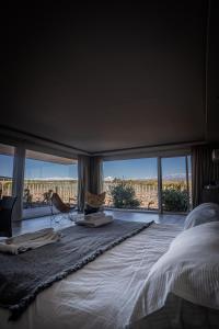 AgreloVillas Del Malbec Lodges的一间卧室设有一张床和一个大窗户