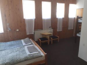 Dolni DvurBOUDA MORAVA的卧室配有床、桌子和窗户。