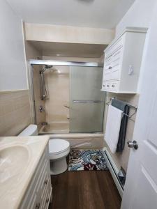 联城Cosy Modern Home Mins to NYC!的一间带卫生间和水槽的小浴室
